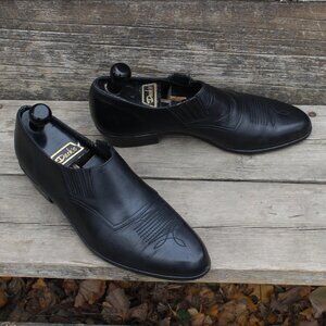 VTG 80s Florsheim Western Style Slip-on, Black Leather, Men's 11 D